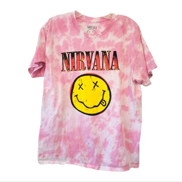 Nirvana Tie Dye Smiley Face Graphic Band T-Shirt Size Large - Picture 1 of 4